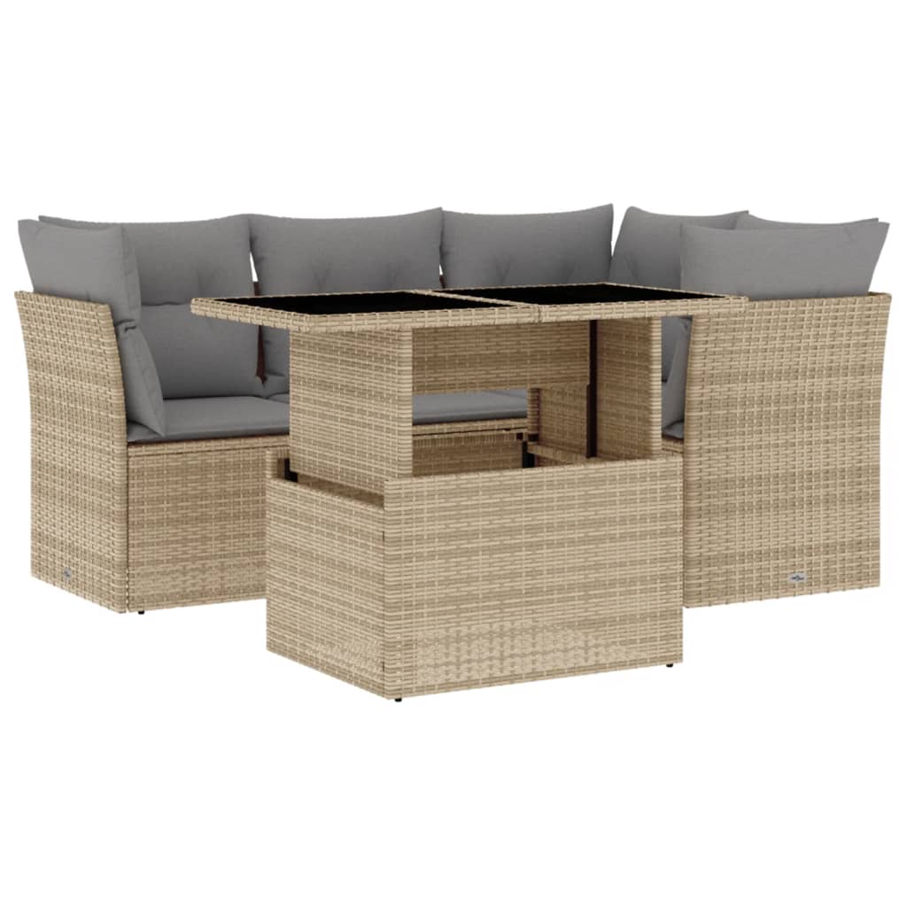 5-dijelni vrtni set sofa s jastucima bež od poliratana 100 x 55 x 73 cm