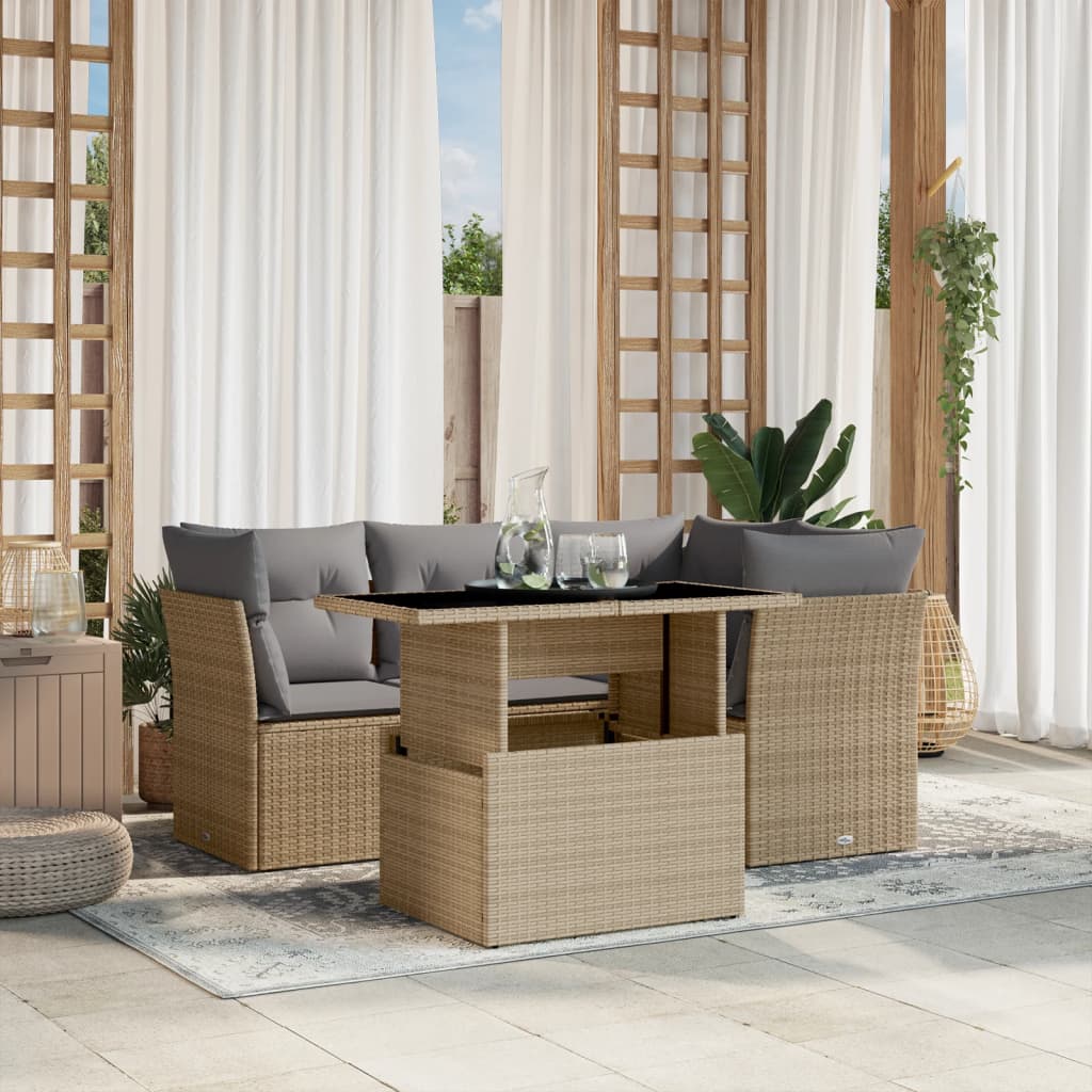 5-dijelni vrtni set sofa s jastucima bež od poliratana 100 x 55 x 73 cm