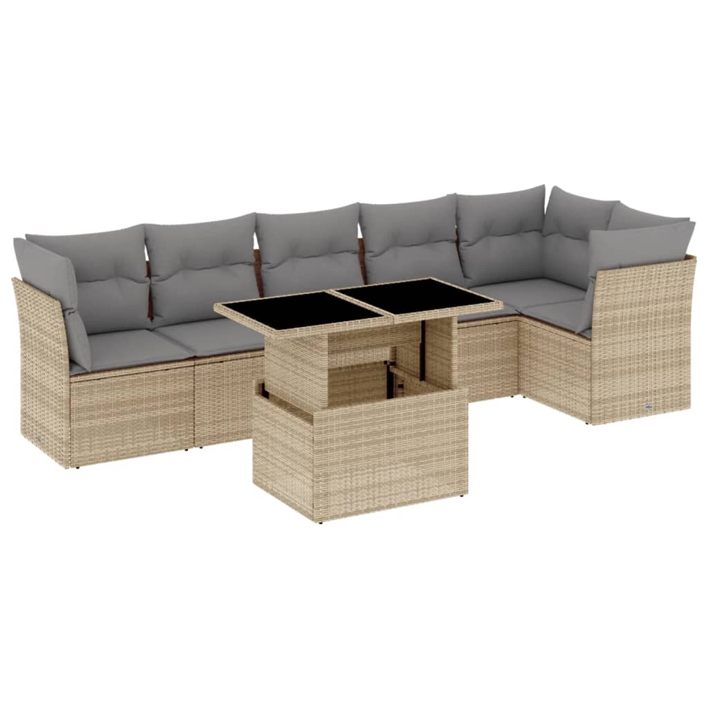 7-dijelni set vrtnih sofa od poliratana s jastucima bež 100 x 55 x 73 cm
