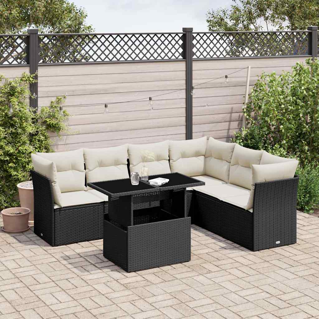 7-dijelni set vrtnih sofa od poliratana s jastucima crni Crna 100 x 55 x 73 cm