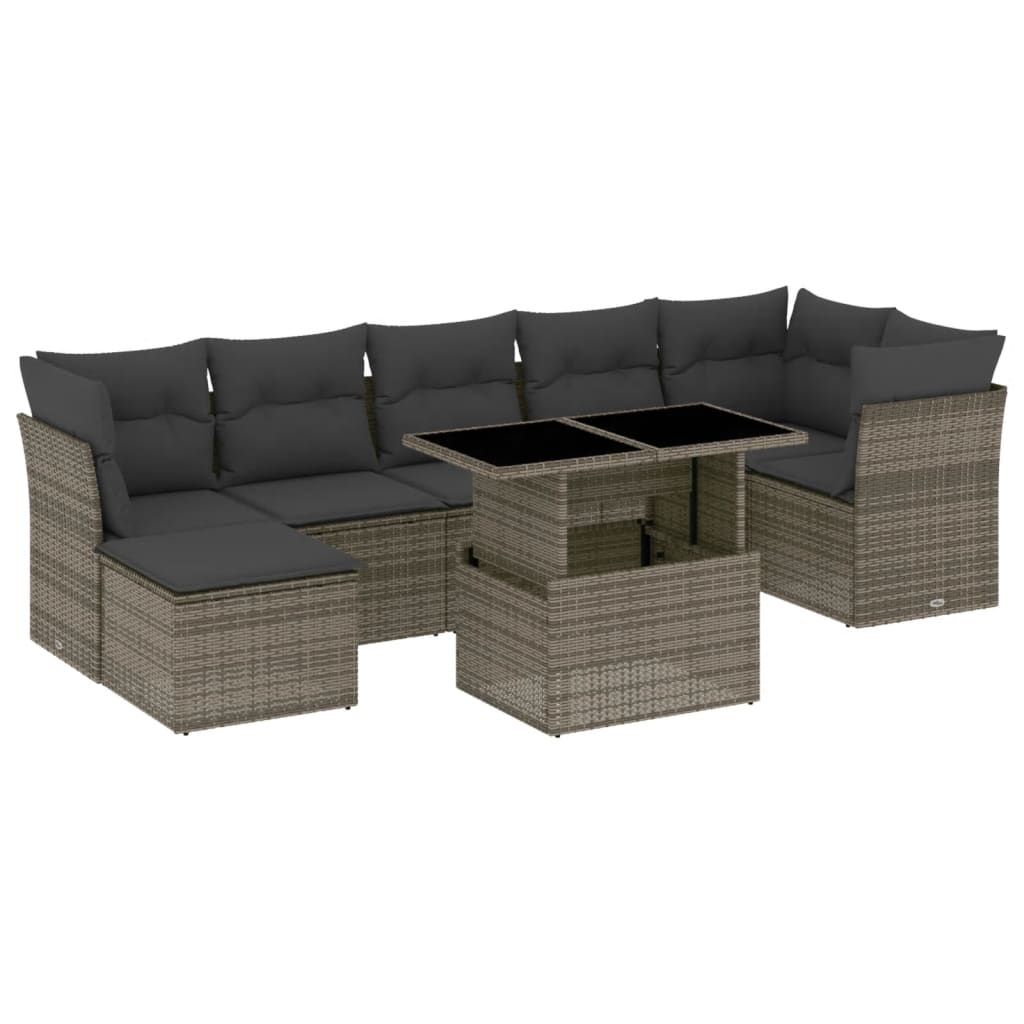 8-dijelni set vrtnih sofa od poliratana s jastucima sivi