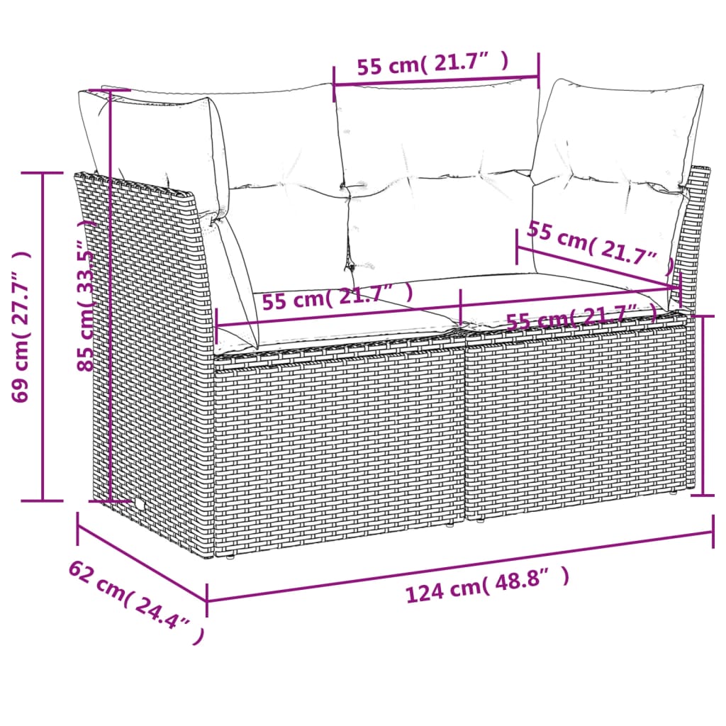 8-dijelni set vrtnih sofa od poliratana s jastucima sivi