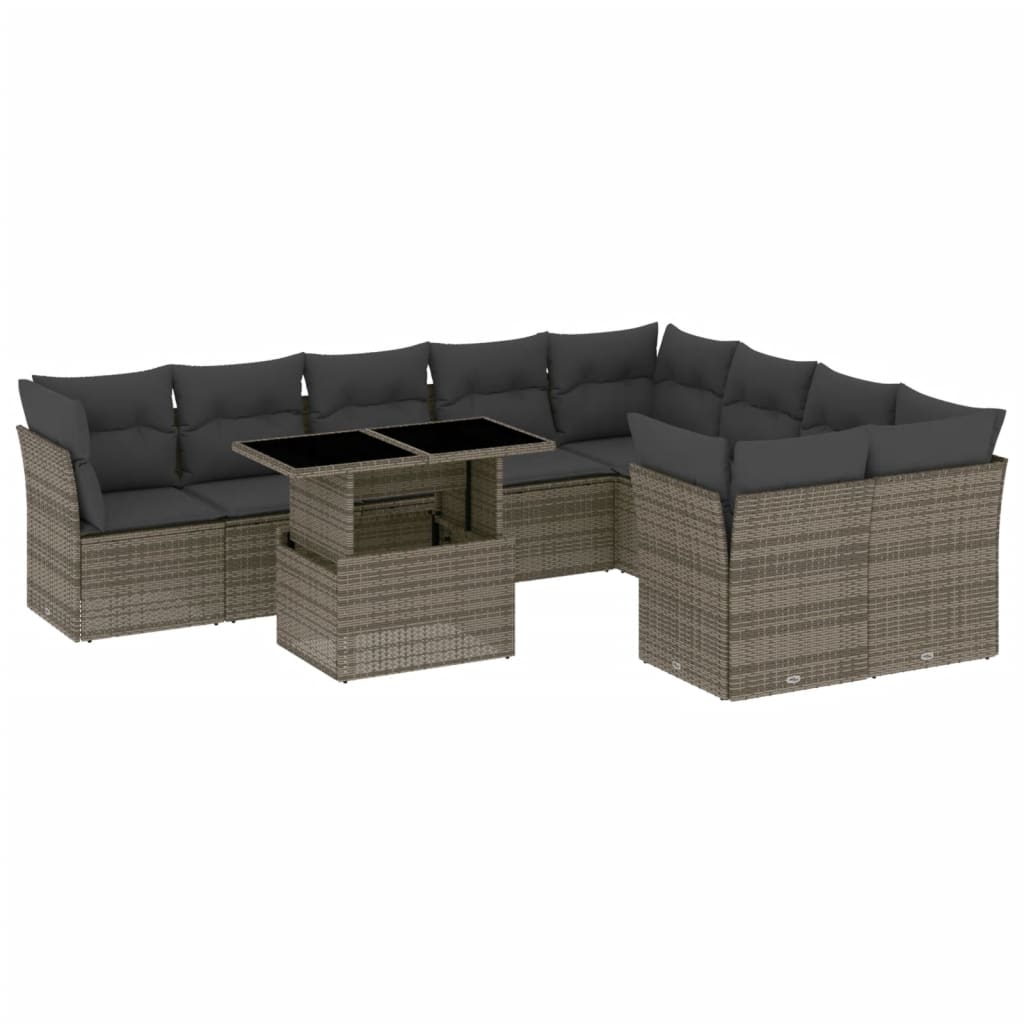 10-dijelni set vrtnih sofa od poliratana s jastucima sivi