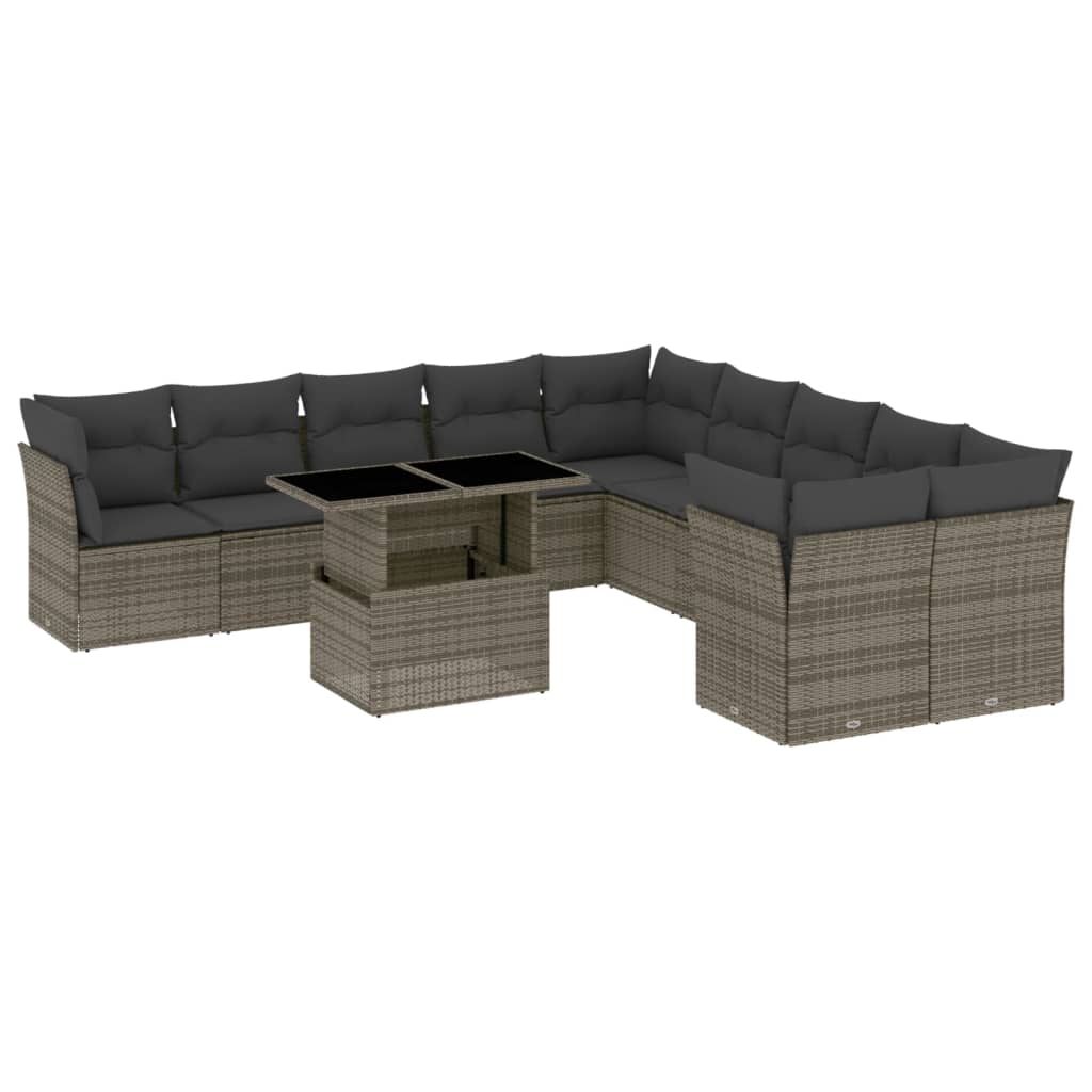 11-dijelni set vrtnih sofa od poliratana s jastucima sivi