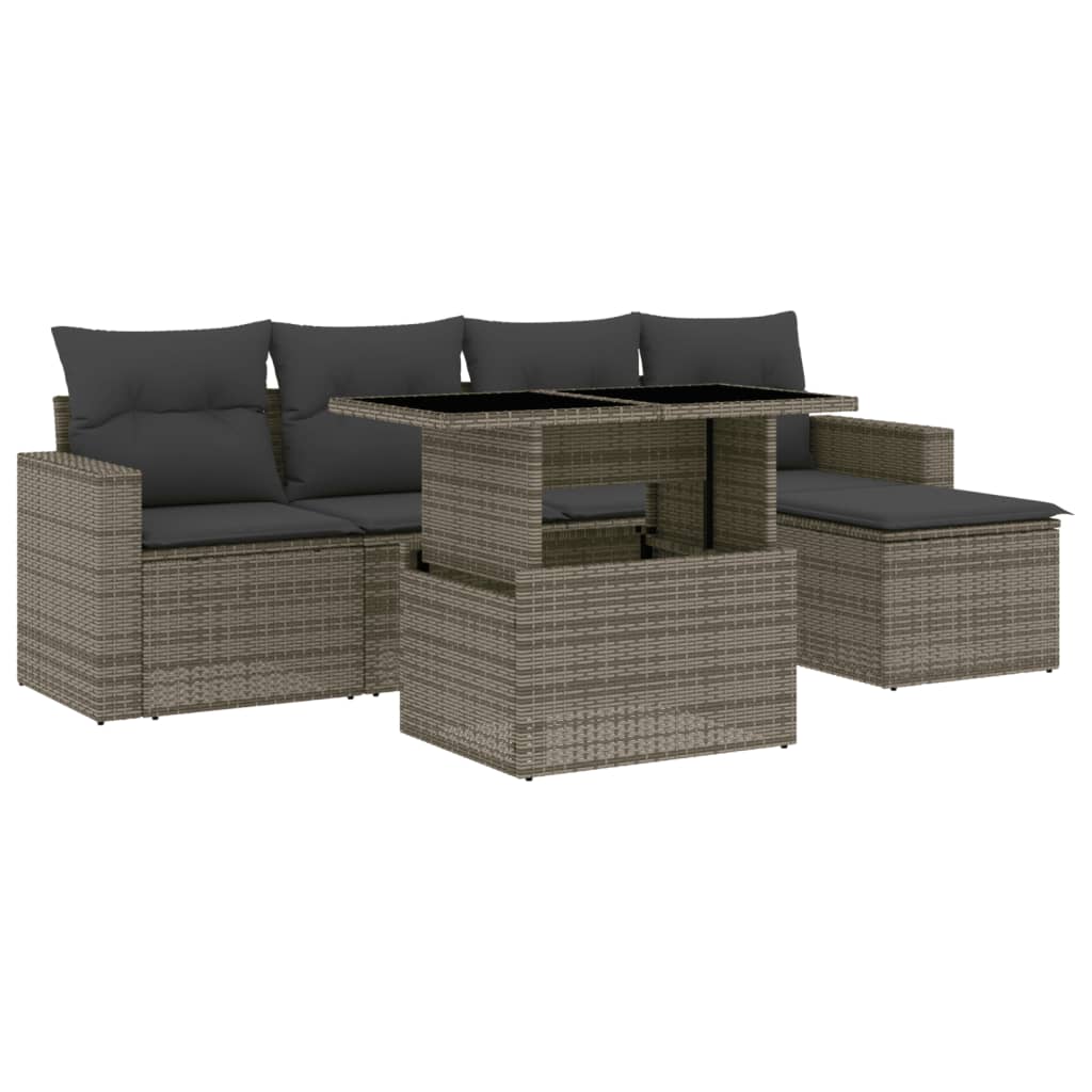 6-dijelni set vrtnih sofa od poliratana s jastucima sivi