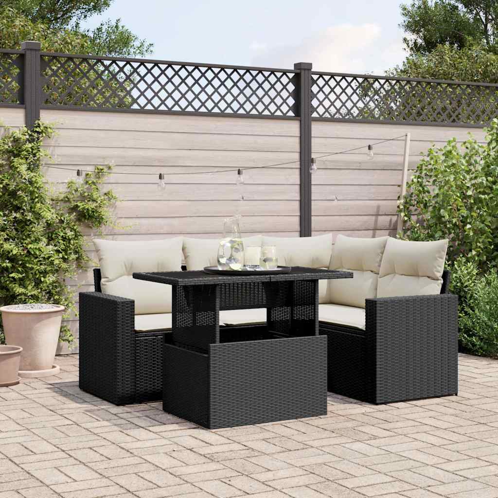 5-dijelna vrtna garnitura od poliratana s jastucima crna 100 x 55 x 73 cm