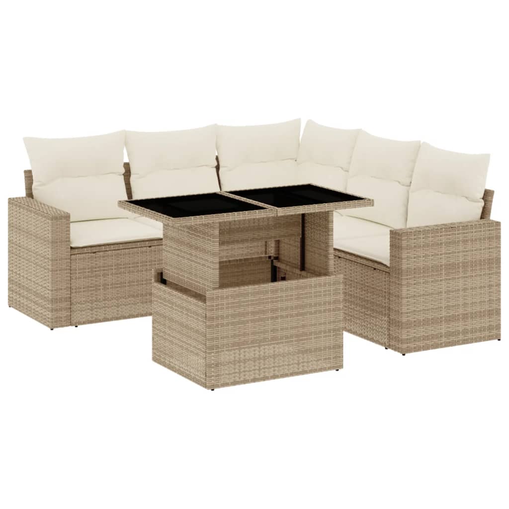 6-dijelni set vrtnih sofa s jastucima bež od poliratana 100 x 55 x 73 cm