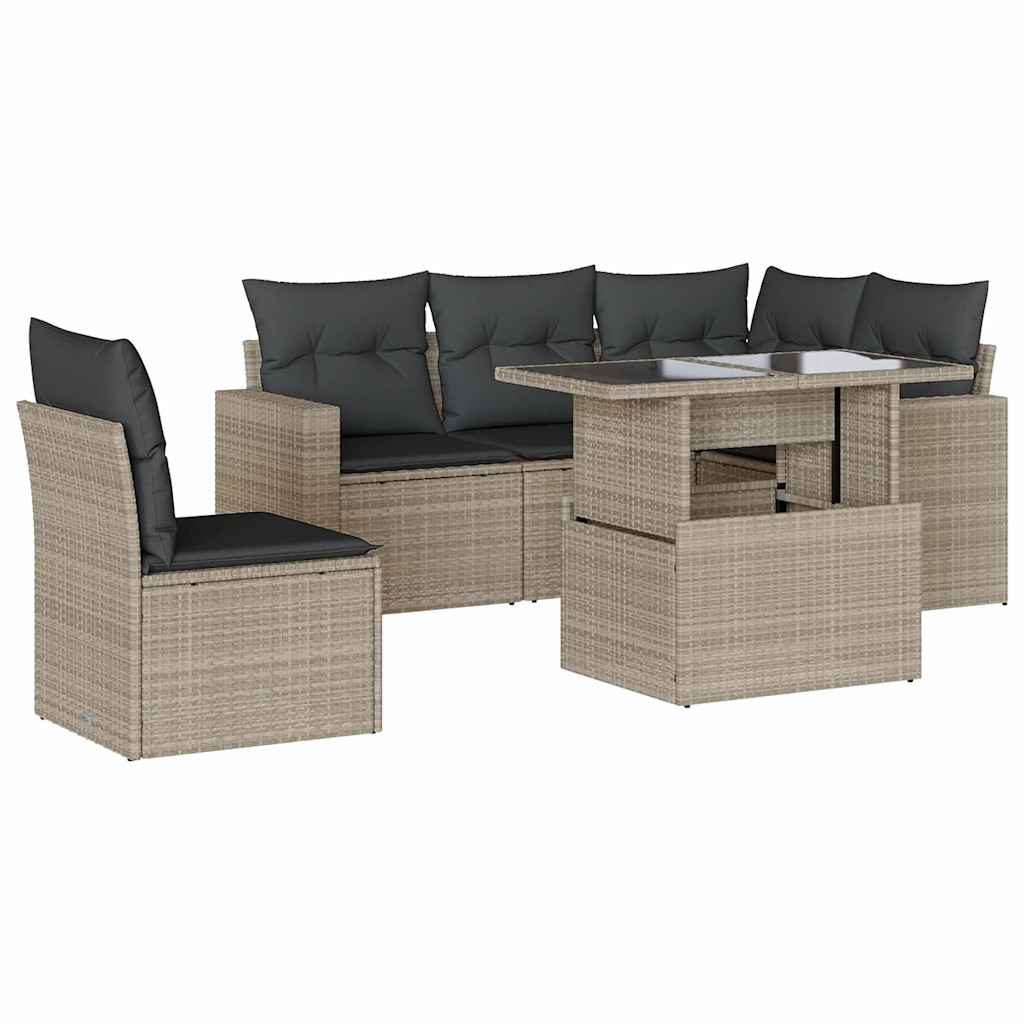 6-dijelni set vrtnih sofa od poliratana s jastucima svjetlosivi