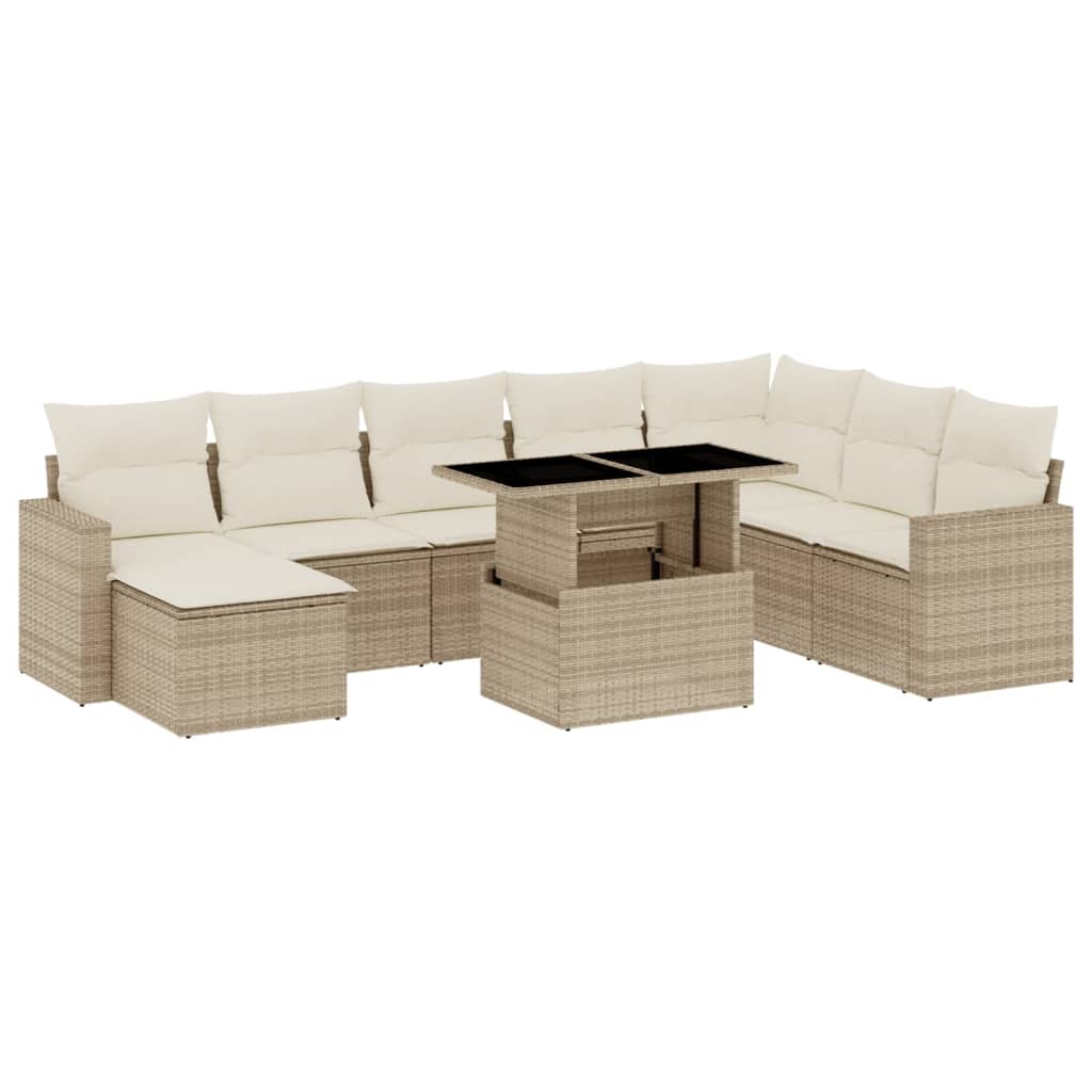 9-dijelni set vrtnih sofa s jastucima bež od poliratana 100 x 55 x 73 cm