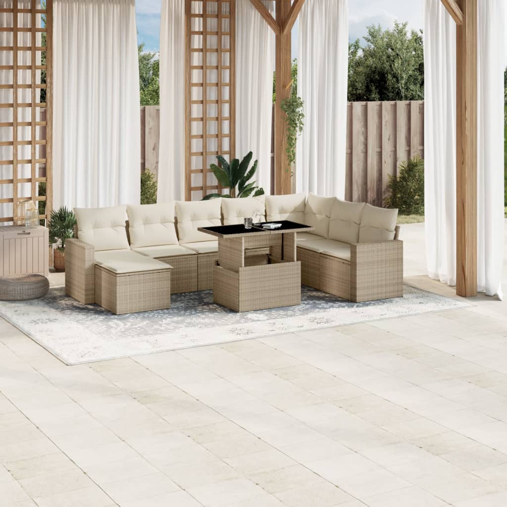 9-dijelni set vrtnih sofa s jastucima bež od poliratana 100 x 55 x 73 cm