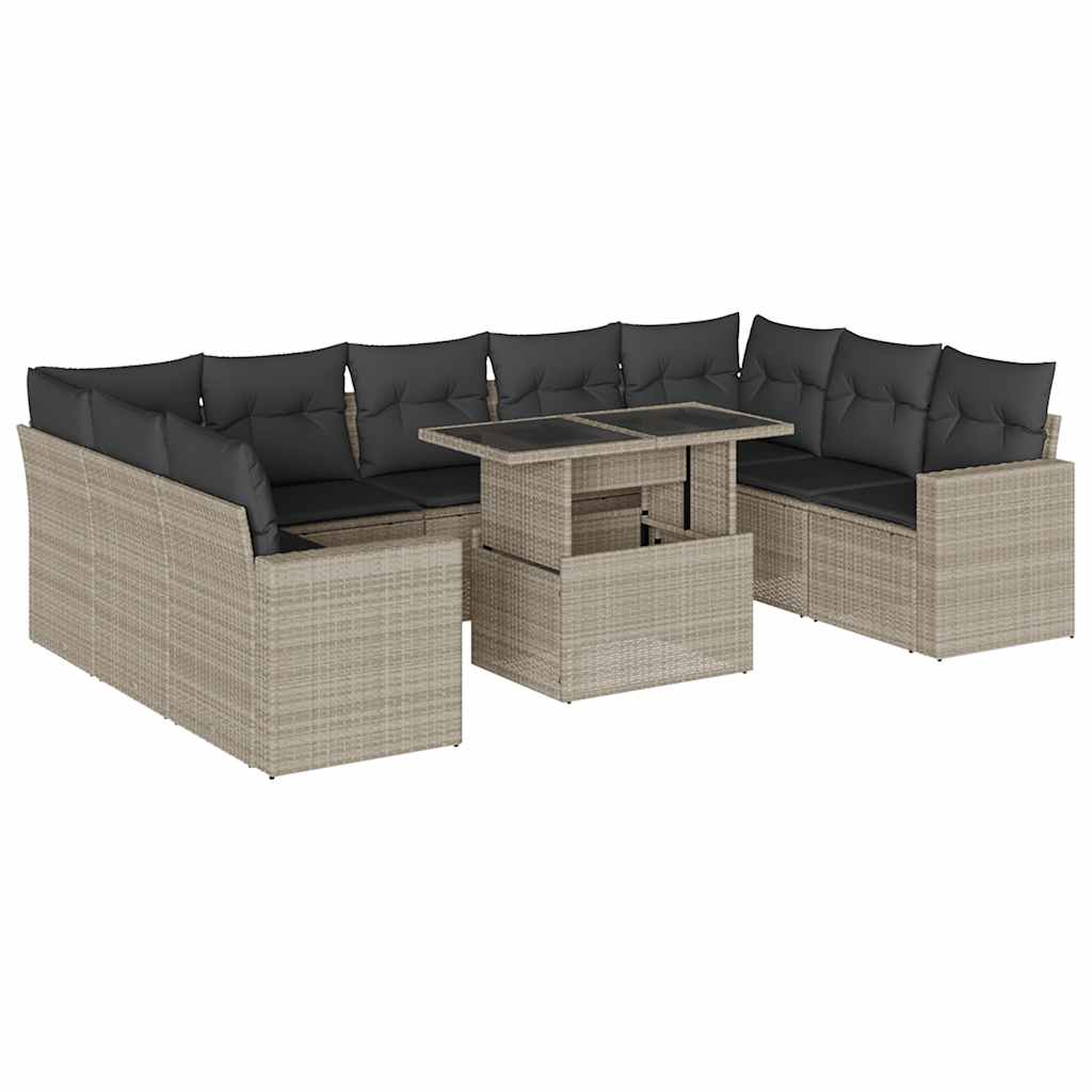 10-dijelni set vrtnih sofa poliratan s jastucima svijetlosivi