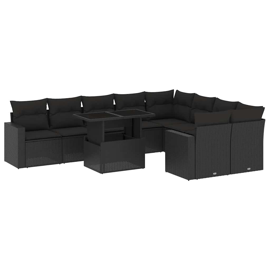 10-dijelni set vrtnih sofa s jastucima crni od poliratana Crna 100 x 55 x 73 cm