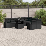 10-dijelni set vrtnih sofa s jastucima crni od poliratana Crna 100 x 55 x 73 cm