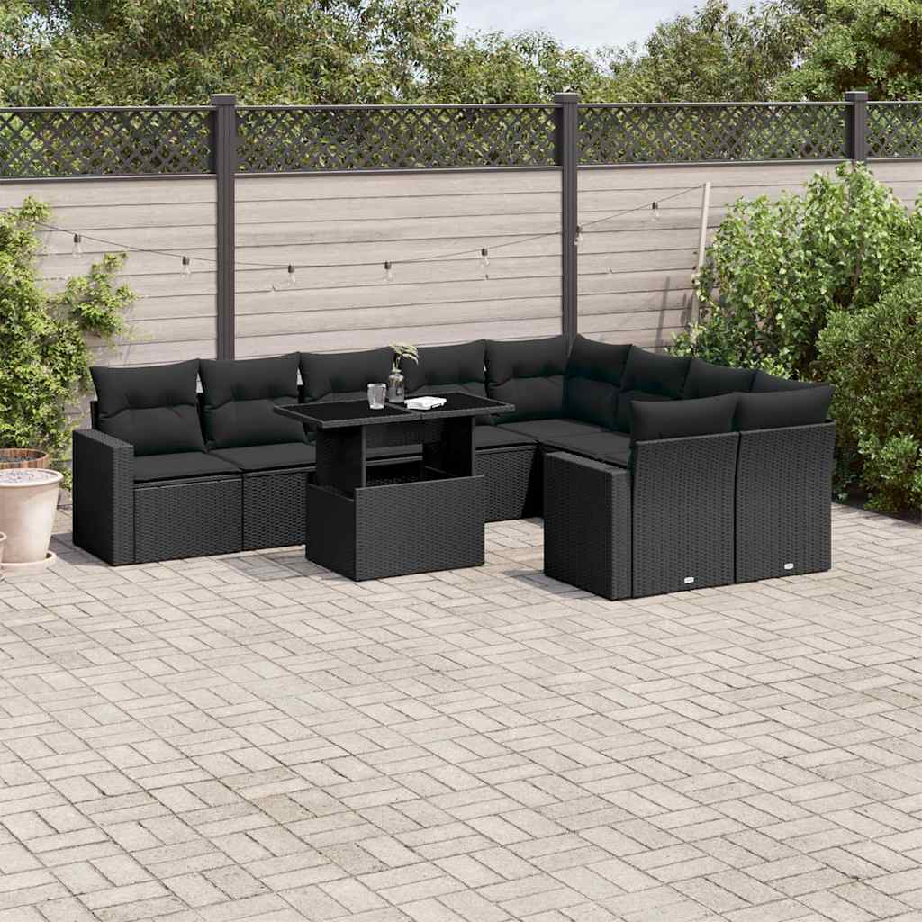 10-dijelni set vrtnih sofa s jastucima crni od poliratana Crna 100 x 55 x 73 cm