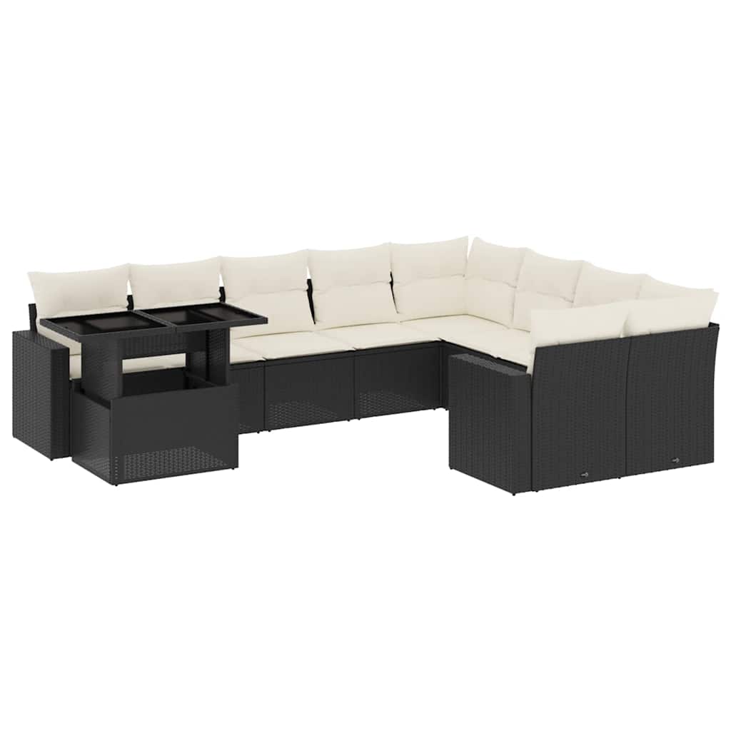 10-dijelni set vrtnih sofa s jastucima crni od poliratana Crna 100 x 55 x 73 cm