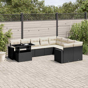 10-dijelni set vrtnih sofa s jastucima crni od poliratana Crna 100 x 55 x 73 cm