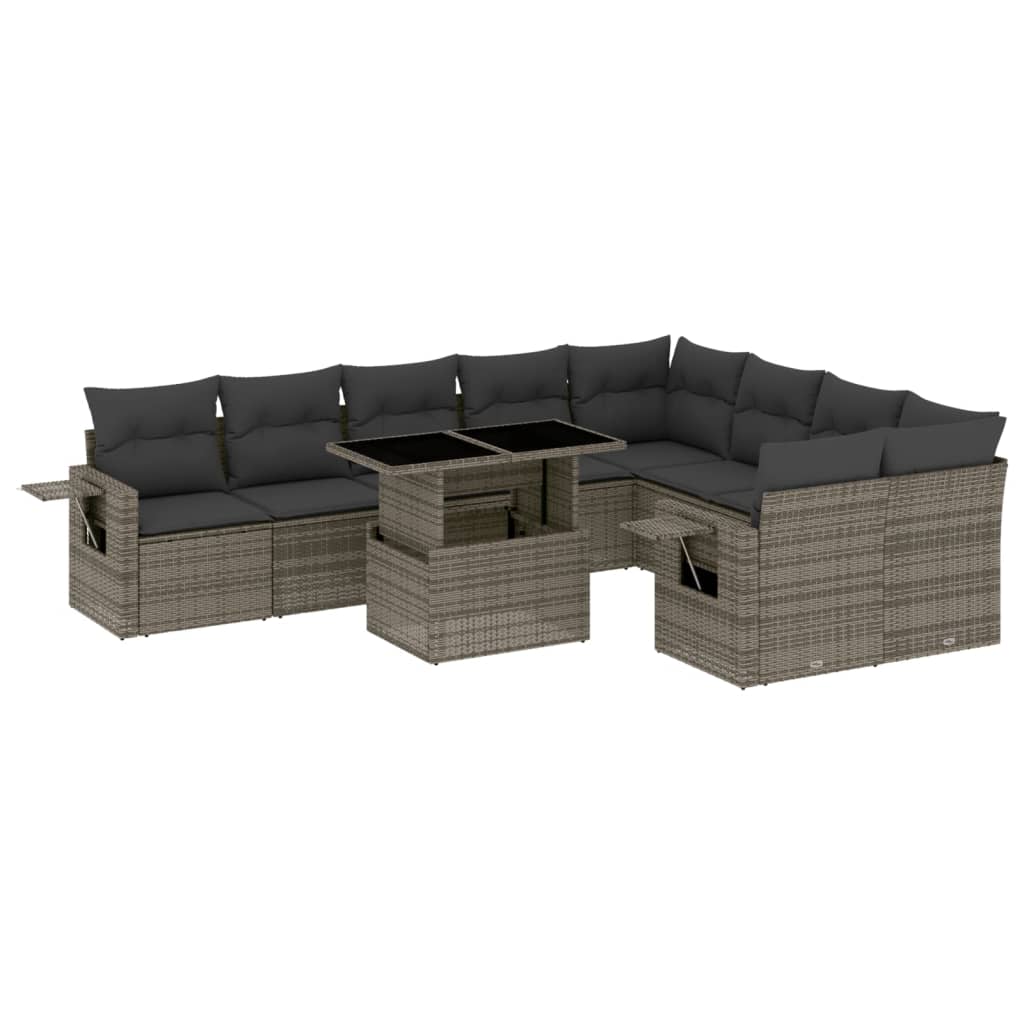 10-dijelni set vrtnih sofa od poliratana s jastucima sivi