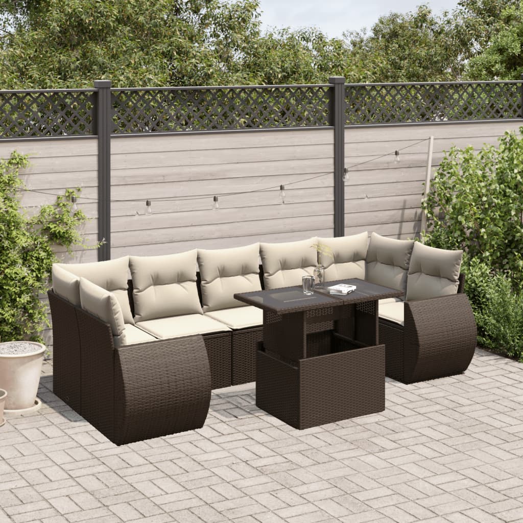 8-dijelni set vrtnih sofa s jastucima smeđi od poliratana