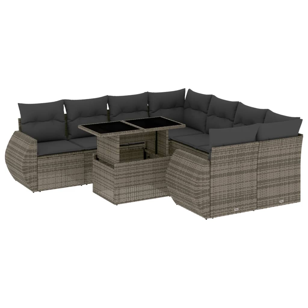 9-dijelni set vrtnih sofa od poliratana s jastucima sivi