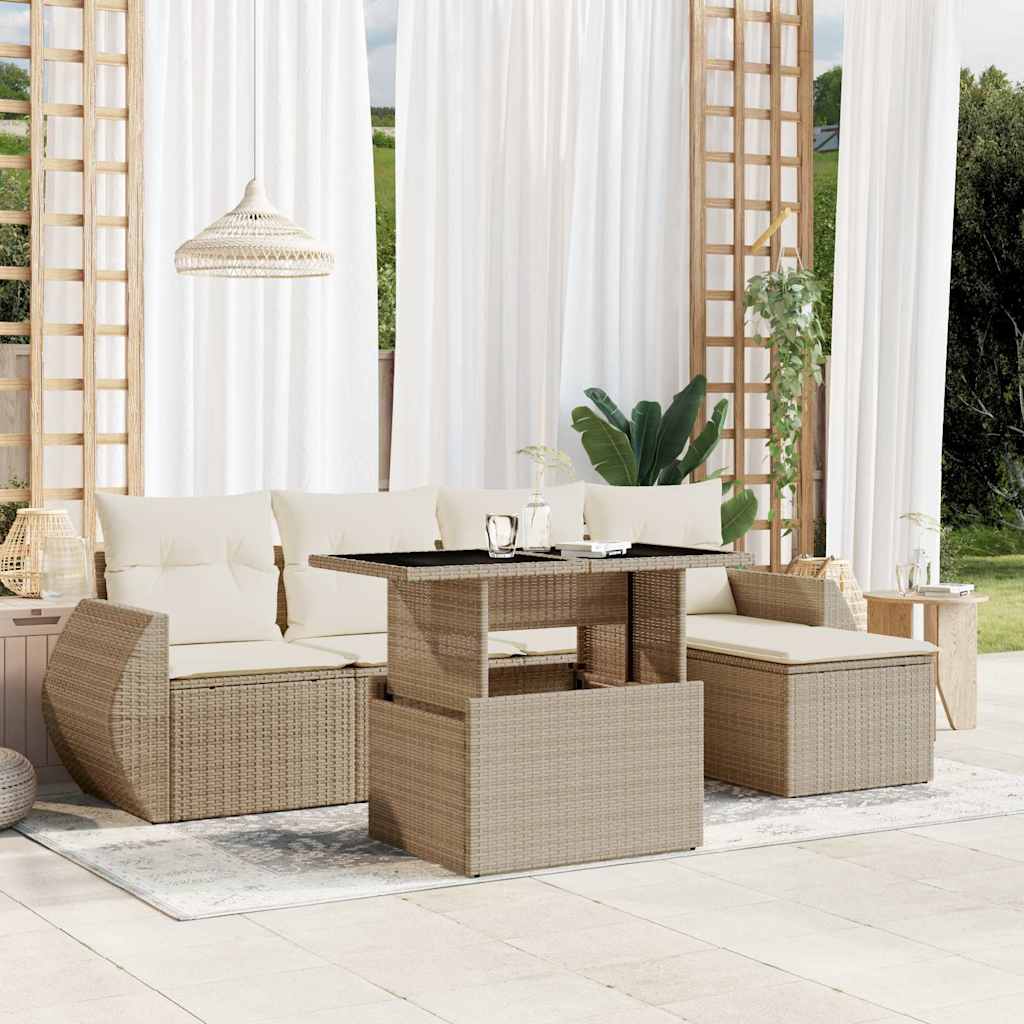 6-dijelni set vrtnih sofa s jastucima bež od poliratana 100 x 55 x 73 cm