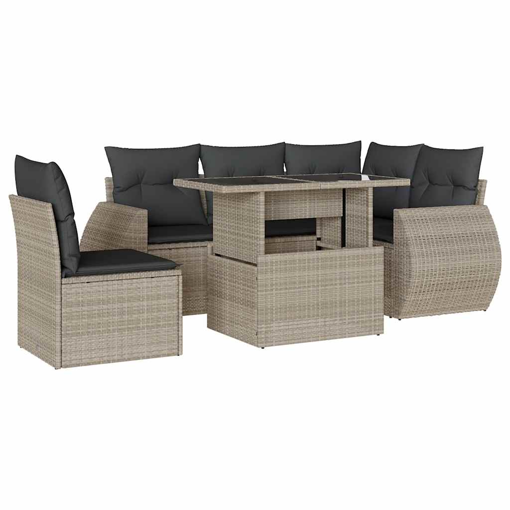 6-dijelni set vrtnih sofa od poliratana s jastucima svjetlosivi