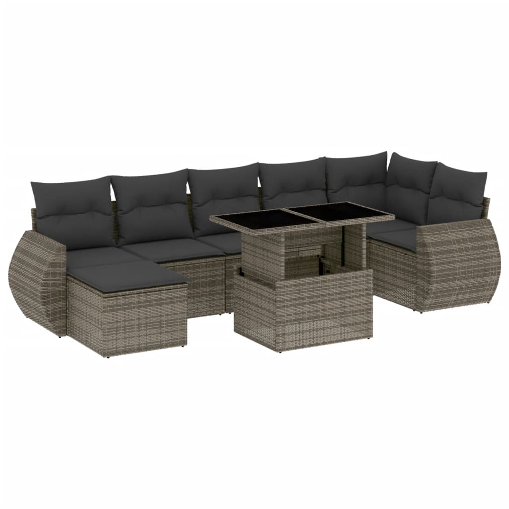 8-dijelni set vrtnih sofa od poliratana s jastucima sivi