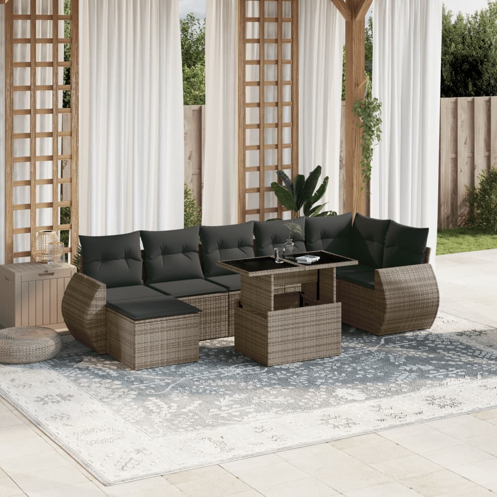 8-dijelni set vrtnih sofa od poliratana s jastucima sivi