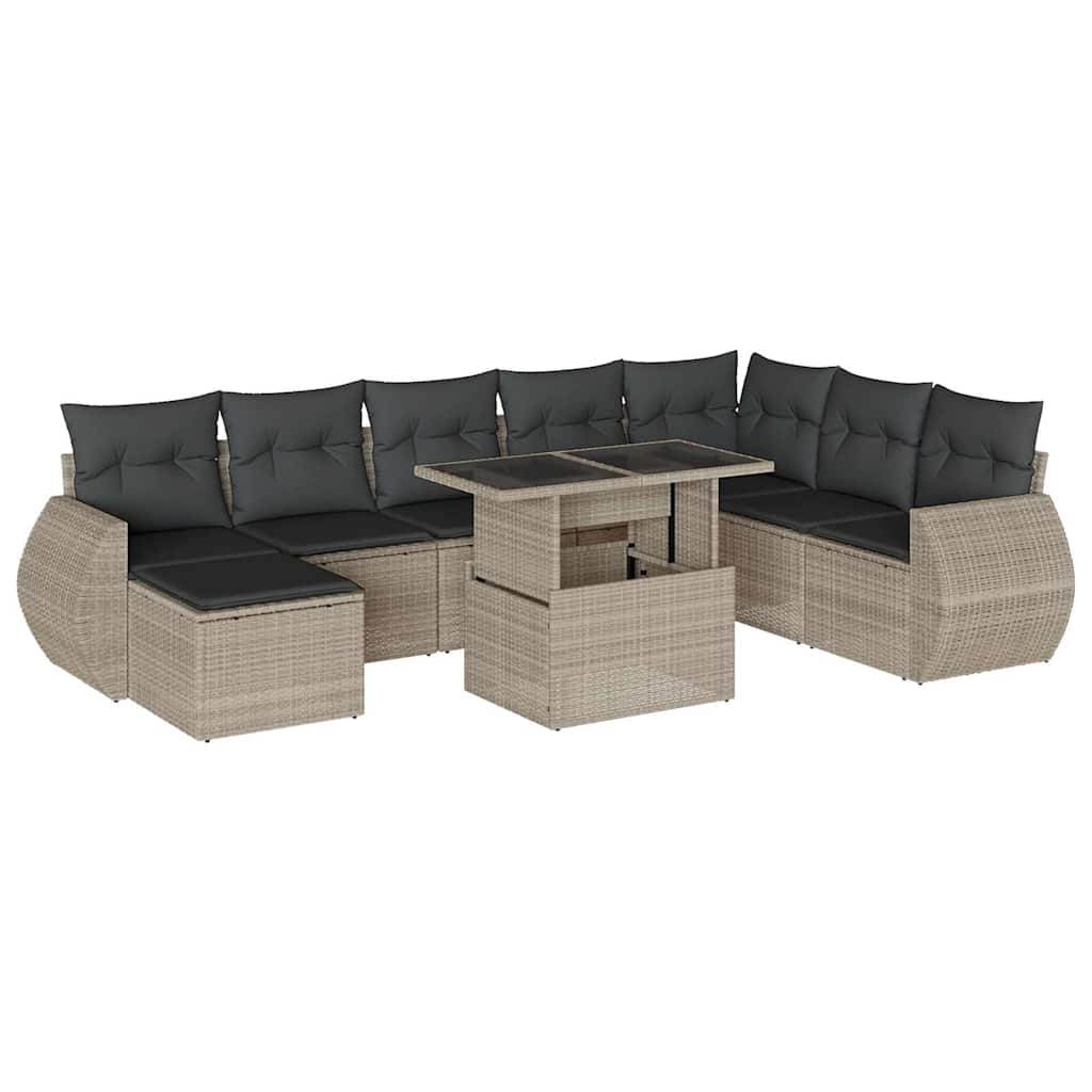 9-dijelni set vrtnih sofa od poliratana s jastucima svjetlosivi