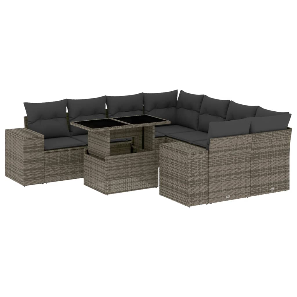 9-dijelni set vrtnih sofa od poliratana s jastucima sivi