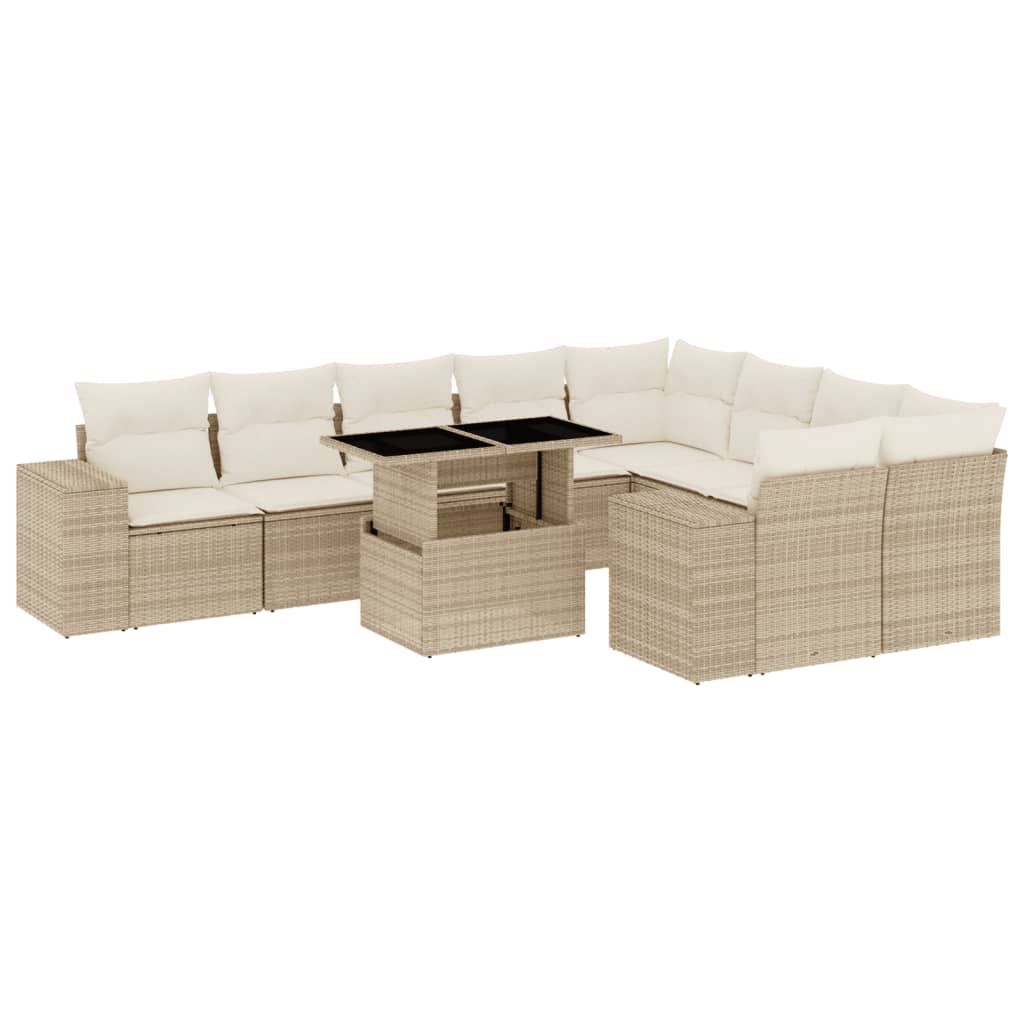 10-dijelni set vrtnih sofa s jastucima bež od poliratana 100 x 55 x 73 cm