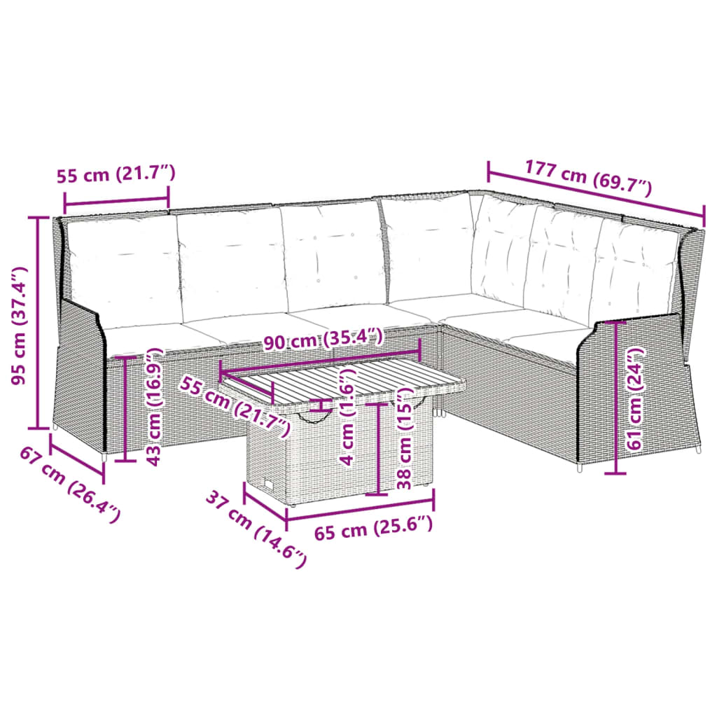 5-dijelna vrtna garnitura od poliratana s jastucima crna 90 x 55 x 71 cm