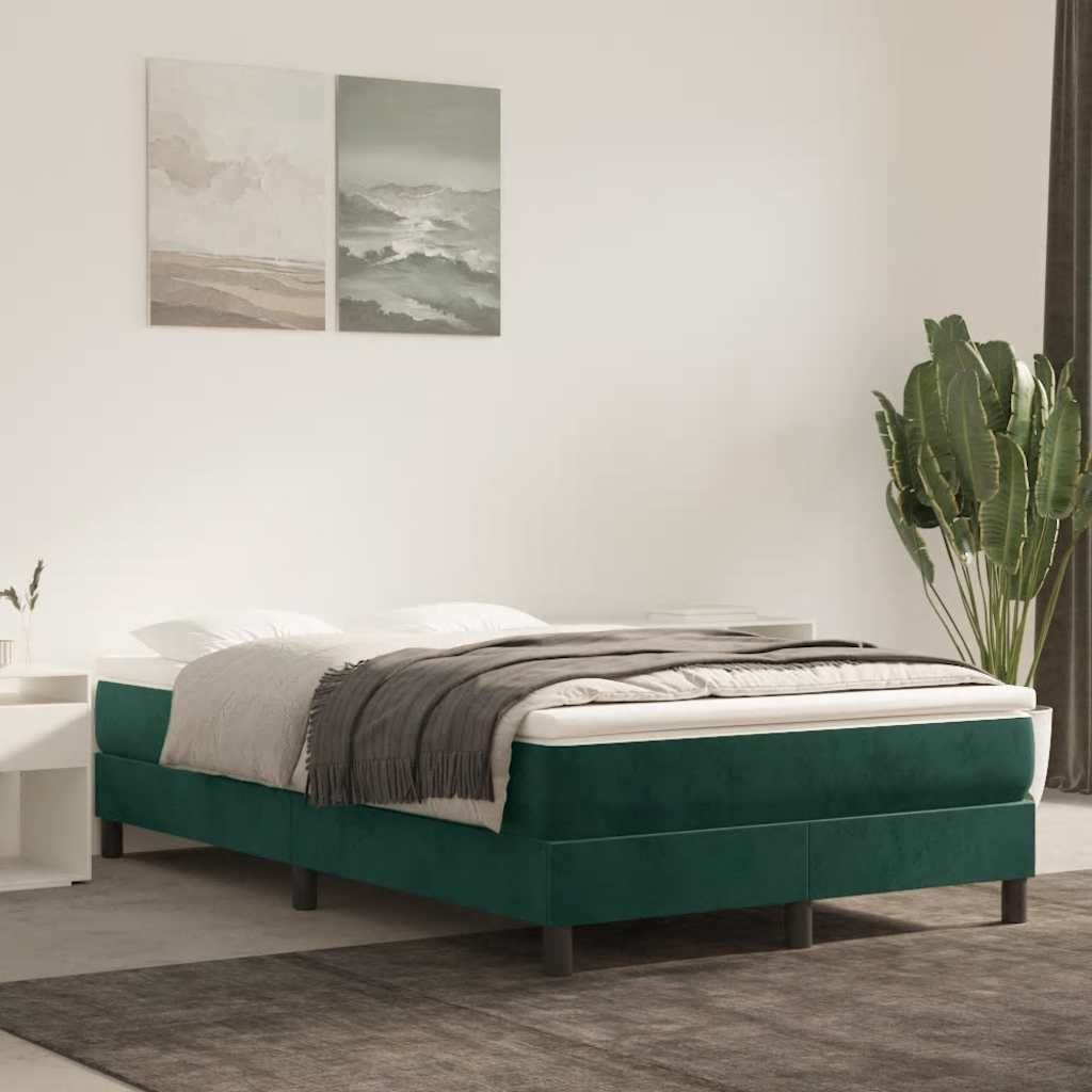 Krevet box spring s madracem tamnozeleni 120x190 cm baršunasti