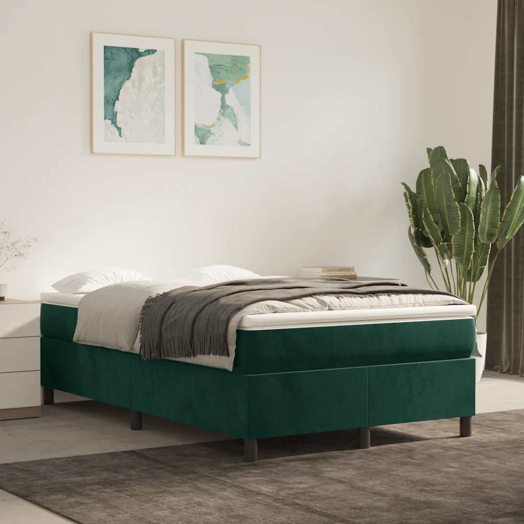 Krevet box spring s madracem tamnozeleni 120x190 cm baršunasti
