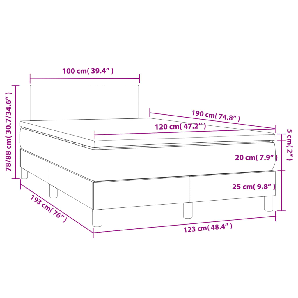 Krevet box spring s madracem tamnosivi 120 x 190 cm tkanina