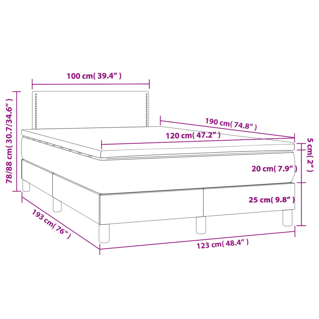 Krevet box spring s madracem tamnosmeđi 120 x 190 cm od tkanine