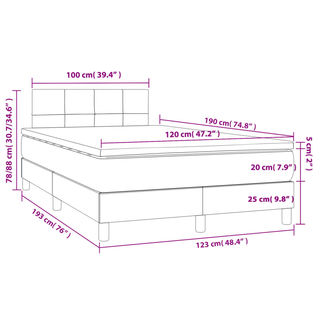 Krevet box spring s madracem tamnosmeđi 120 x 190 cm od tkanine