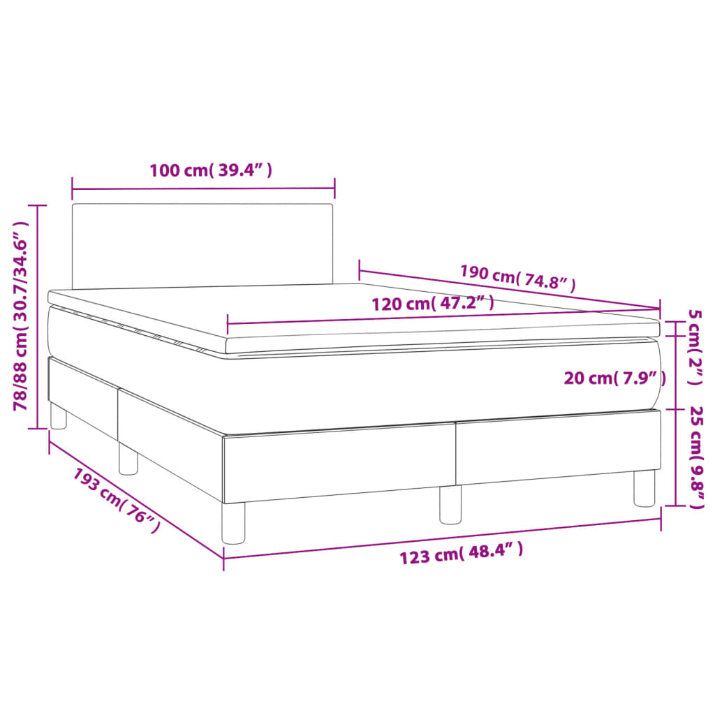 Krevet box spring s madracem tamnosivi 120 x 190 cm tkanina