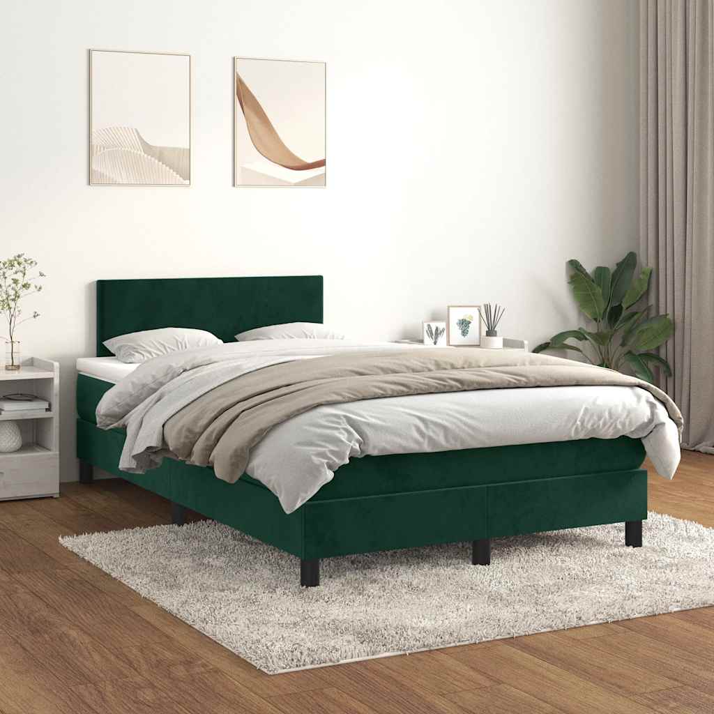 Krevet box spring s madracem tamnozeleni 120x190 cm baršunasti