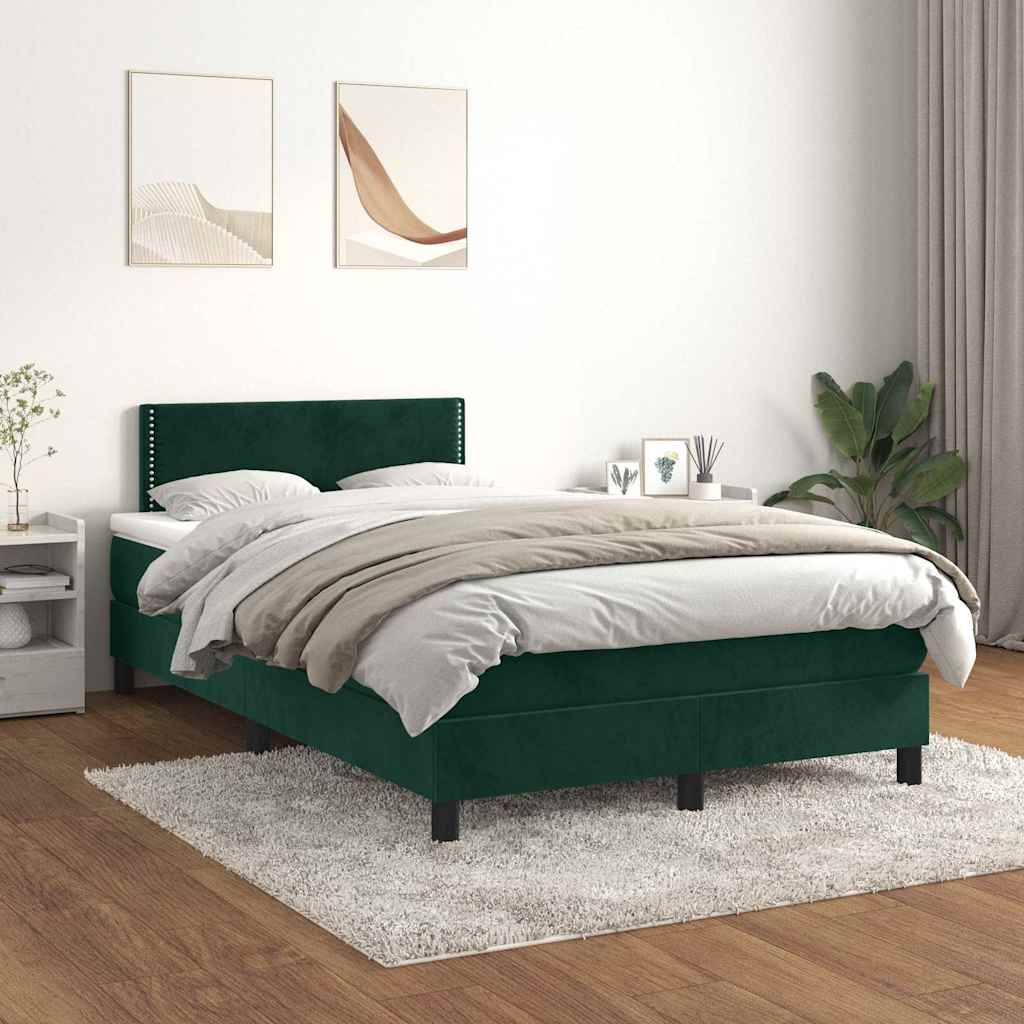 Krevet box spring s madracem tamnozeleni 120x190 cm baršunasti