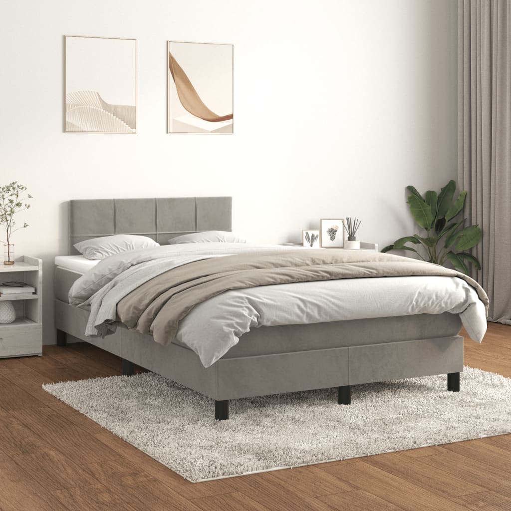 Krevet s oprugama i madracem svjetlosivi 120x190 cm baršunasti