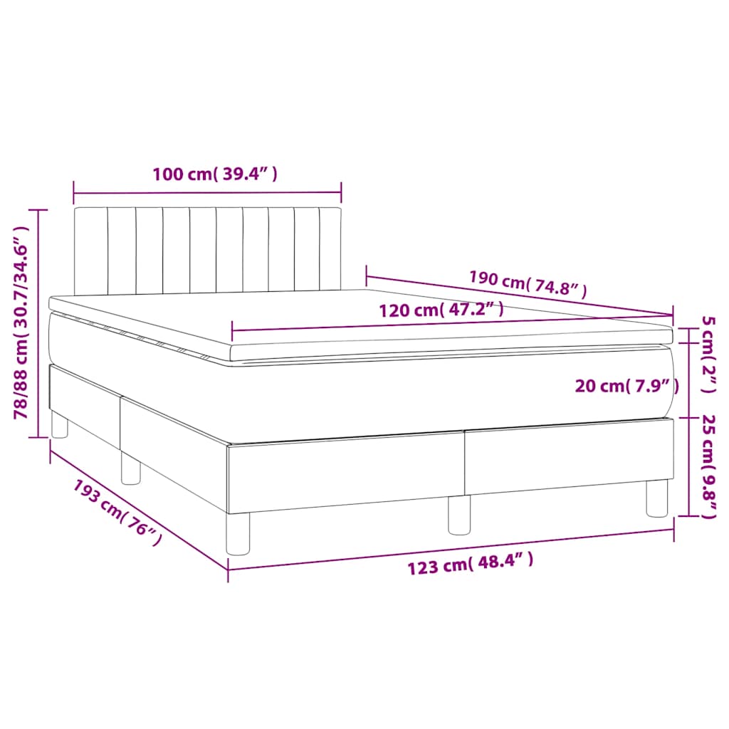 Krevet box spring s madracem tamnosivi 120 x 190 cm baršun