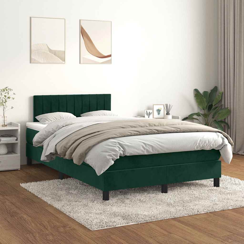 Krevet box spring s madracem tamnozeleni 120x190 cm baršunasti