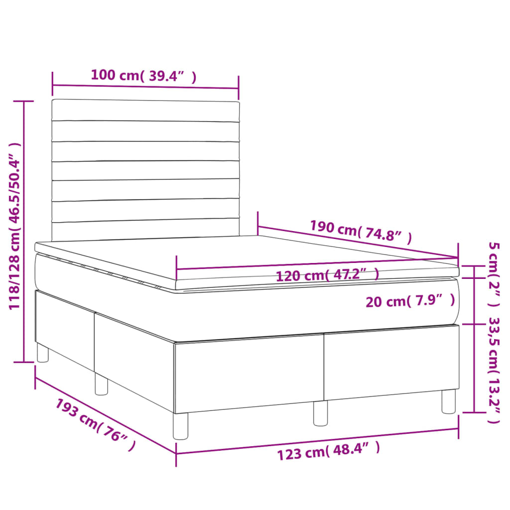 Krevet box spring s madracem tamnosivi 120 x 190 cm tkanina