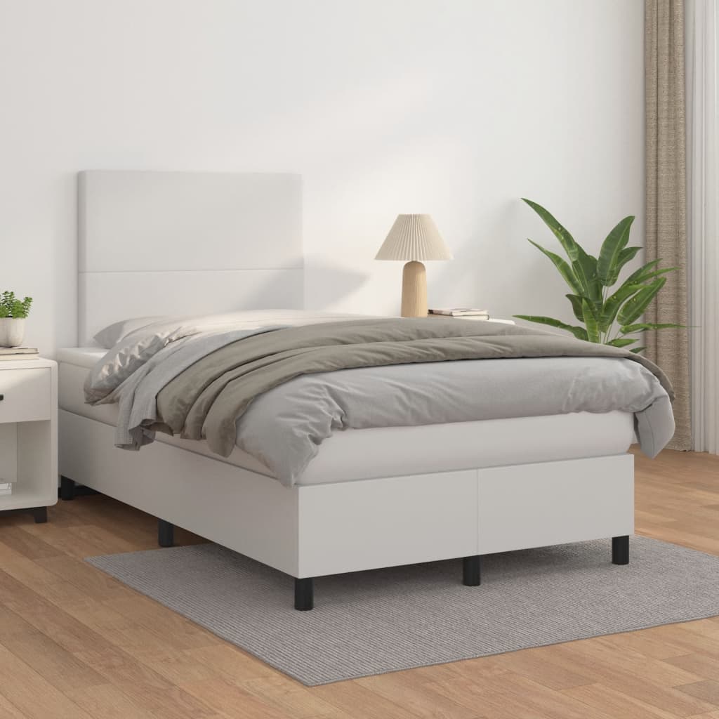 Krevet box spring s madracem bijeli 120x190 cm od umjetne kože