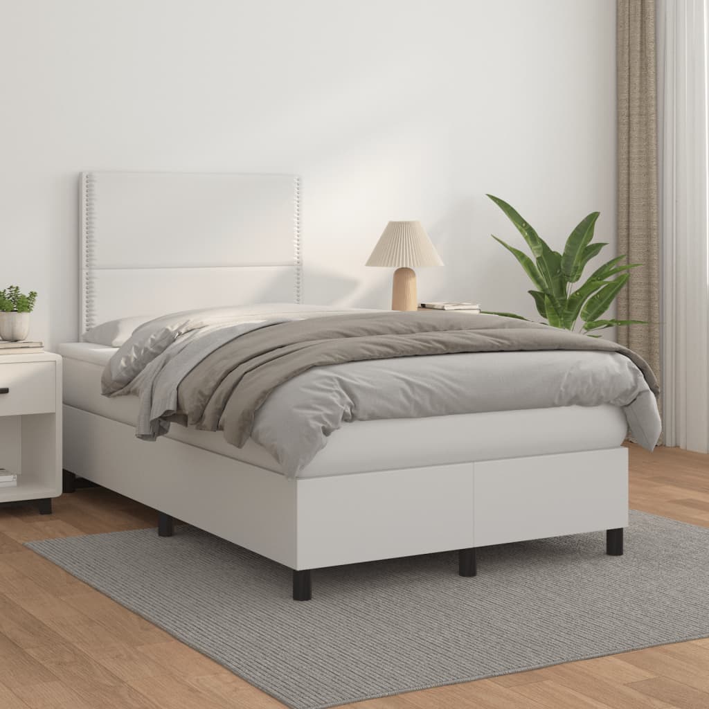 Krevet box spring s madracem bijeli 120x190 cm od umjetne kože