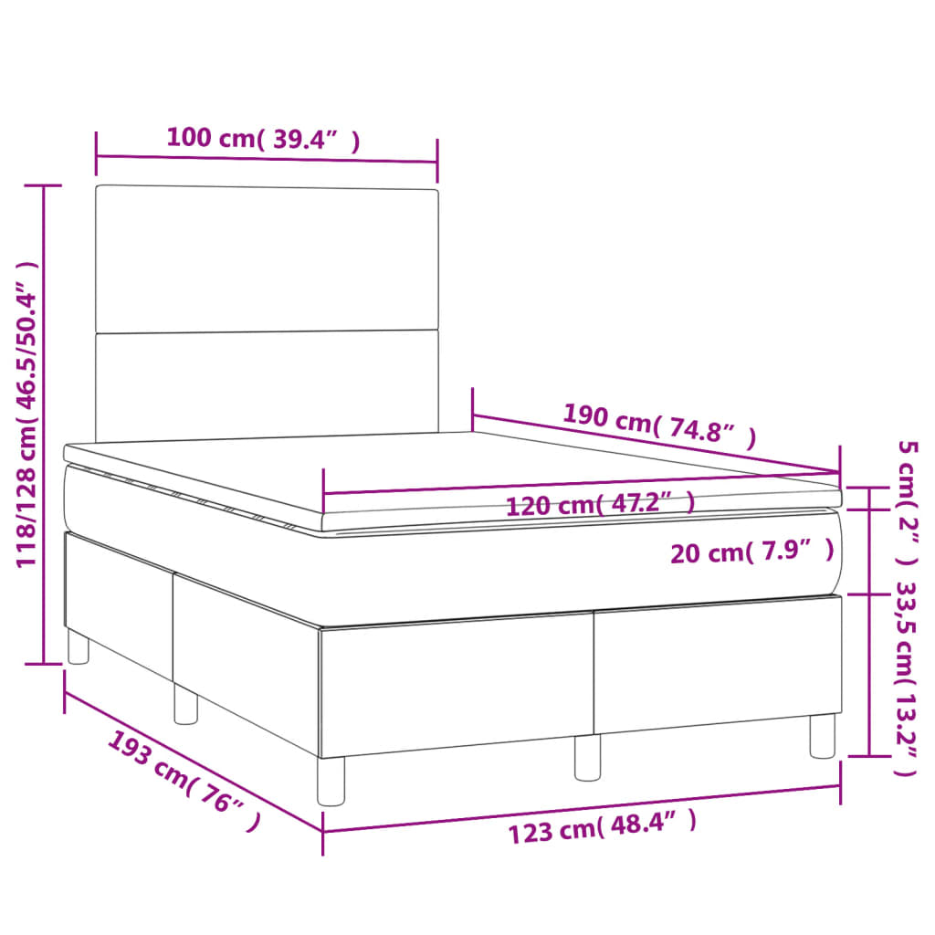 Krevet box spring s madracem tamnosivi 120 x 190 cm baršun