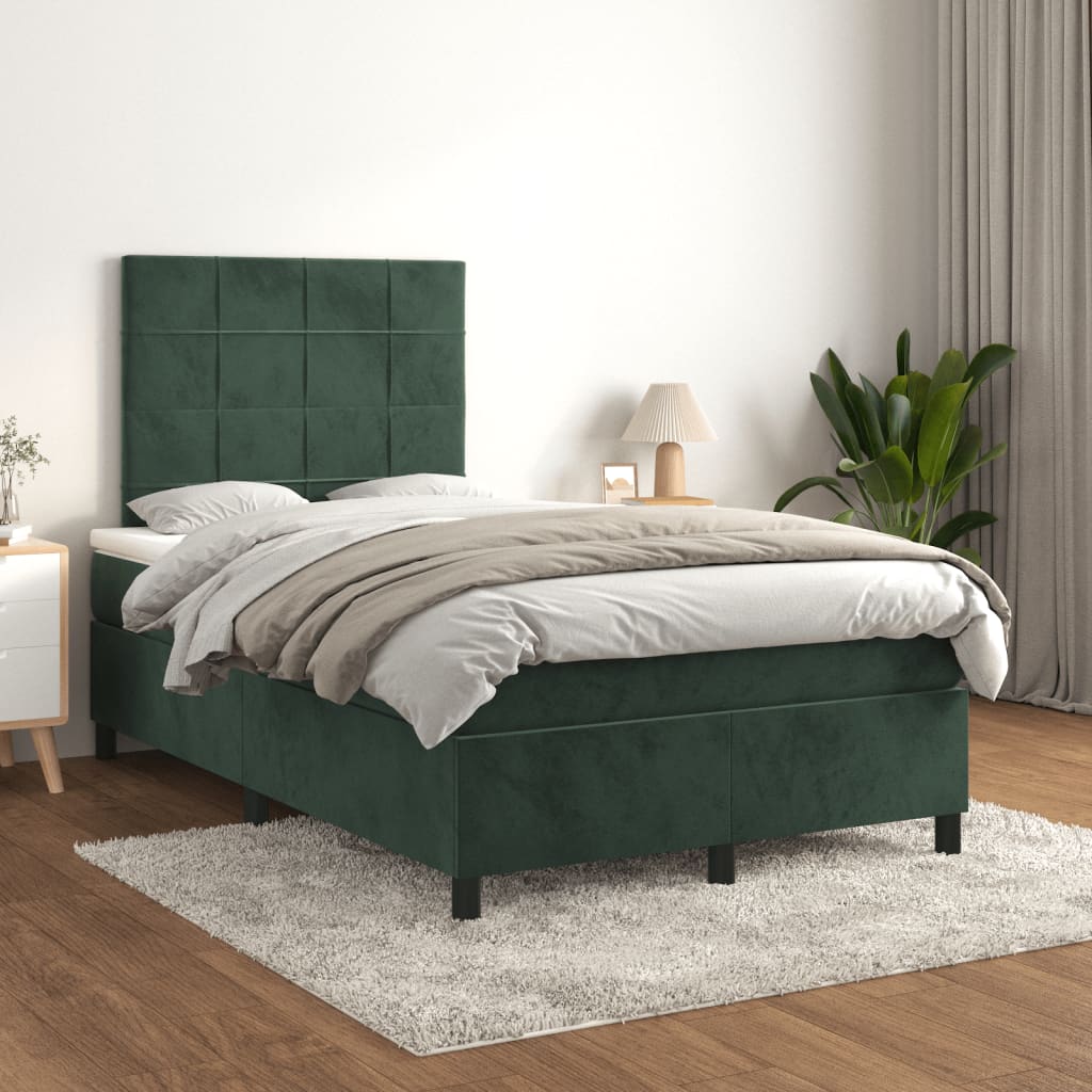 Krevet box spring s madracem tamnozeleni 120x190 cm baršunasti