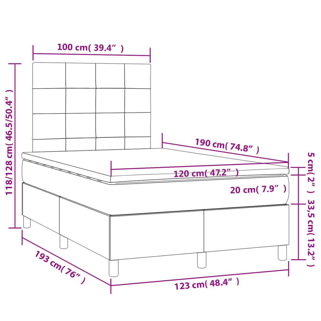 Krevet box spring s madracem tamnozeleni 120x190 cm baršunasti