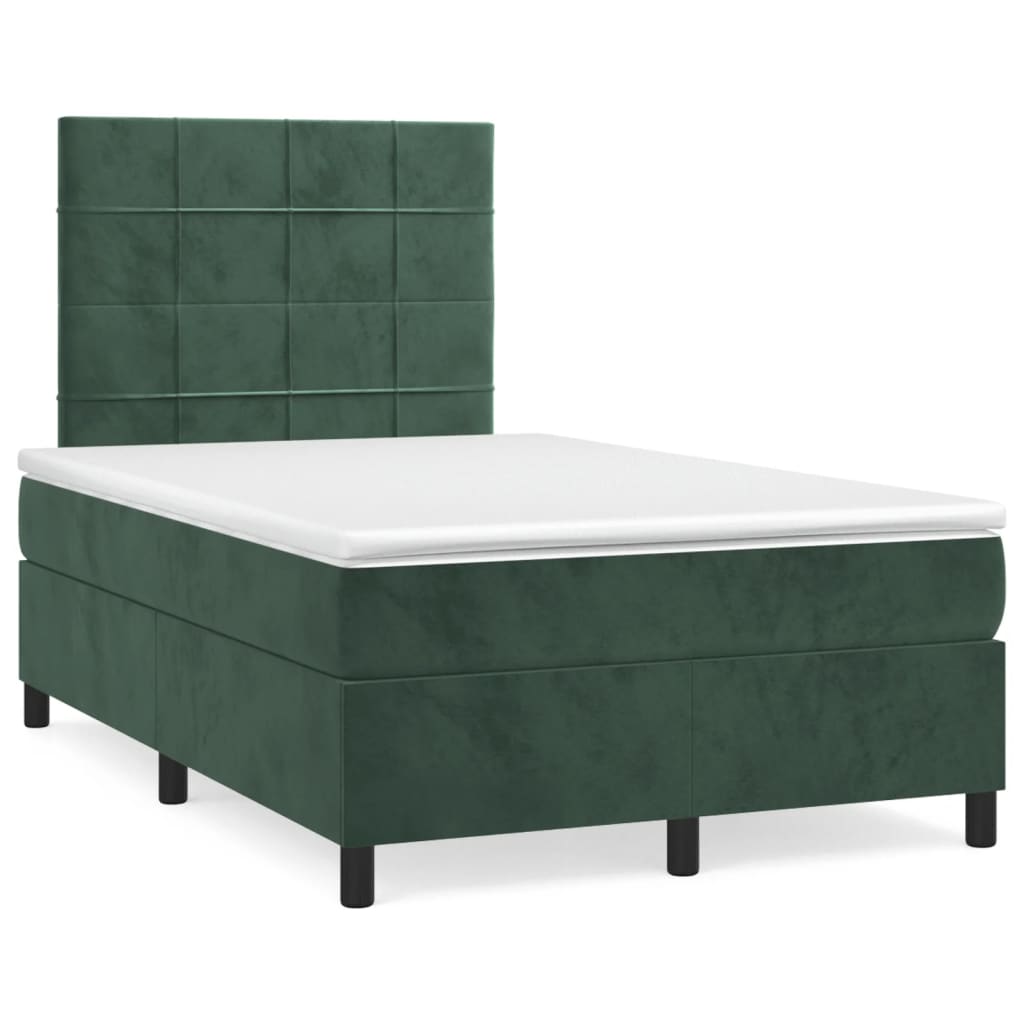 Krevet box spring s madracem tamnozeleni 120x190 cm baršunasti