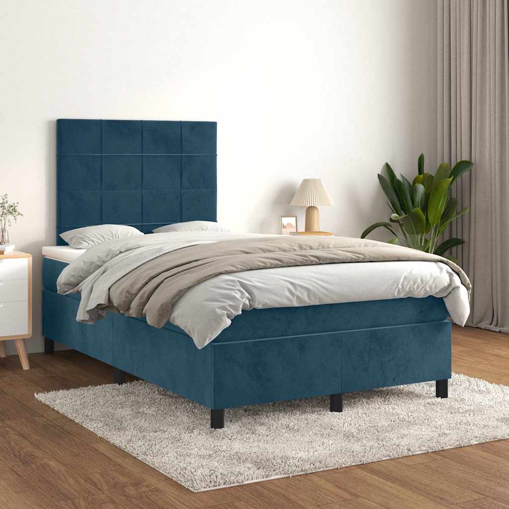 Krevet s oprugama i madracem tamnoplavi 120 x 190 cm baršun